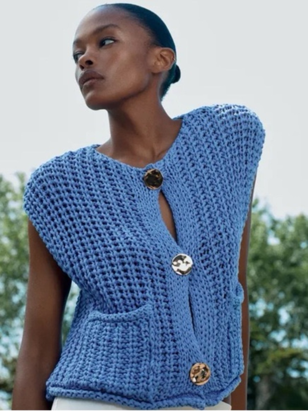 Zara Chunky Knit Sweater Vest in Cornflower Blue